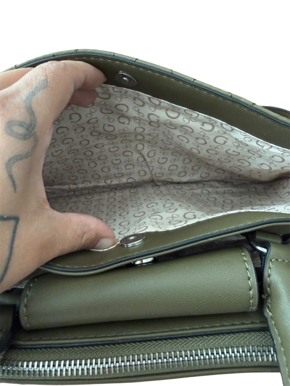 Guess Quilted Olive Top Handle Crossbody Bag - Picture 10 of 12